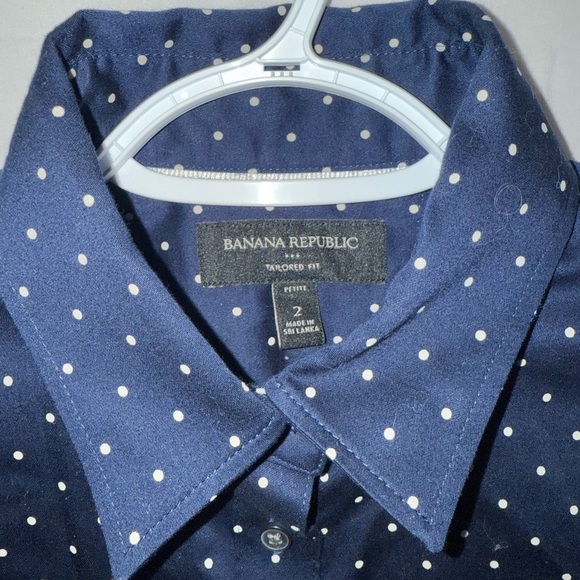BANANA REPUBLIC Women’s/Mens Navy Button Up Polka Dot Shirt Tailored Fit - Picture 6 of 6